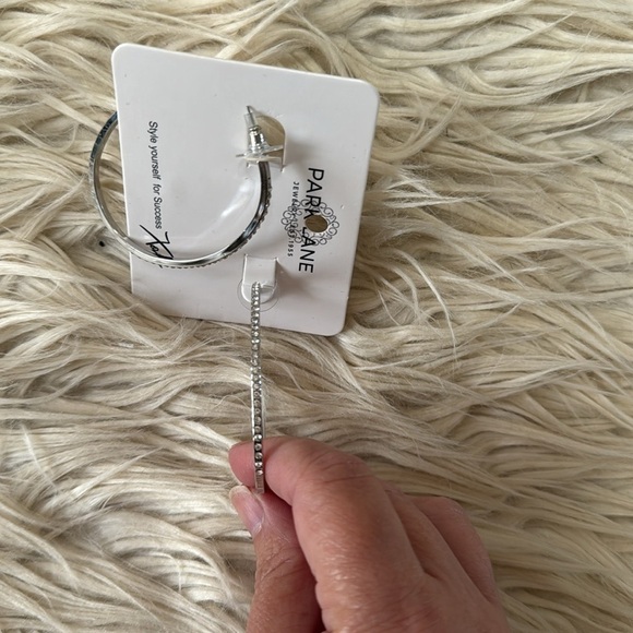 New Park Lane silver hoop with rhinestone earrings - Picture 2 of 5